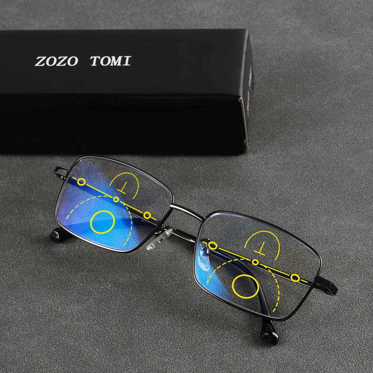 Progressive Multifokal-Lesebrille, Blaulichtfilter-Gläser, klare Sicht aus der Ferne und aus der Nähe, Metallrahmen, Unisex. – Detail 6