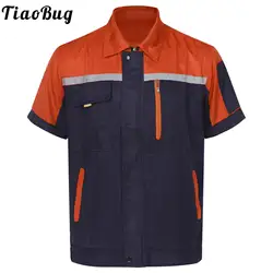 Men Women Mechanic Auto Repairman Work Jacket High Visibility Reflective Stripe Short Sleeve Coat Worker Uniform Factory Works