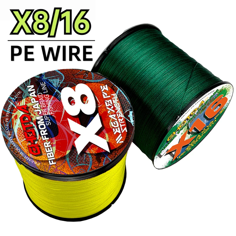 Braided Fishing Line X8/16 100/300 Strong Tension 18-200LB Multifilament Japanese PE Wire for Bass Carp Fishing Accessories