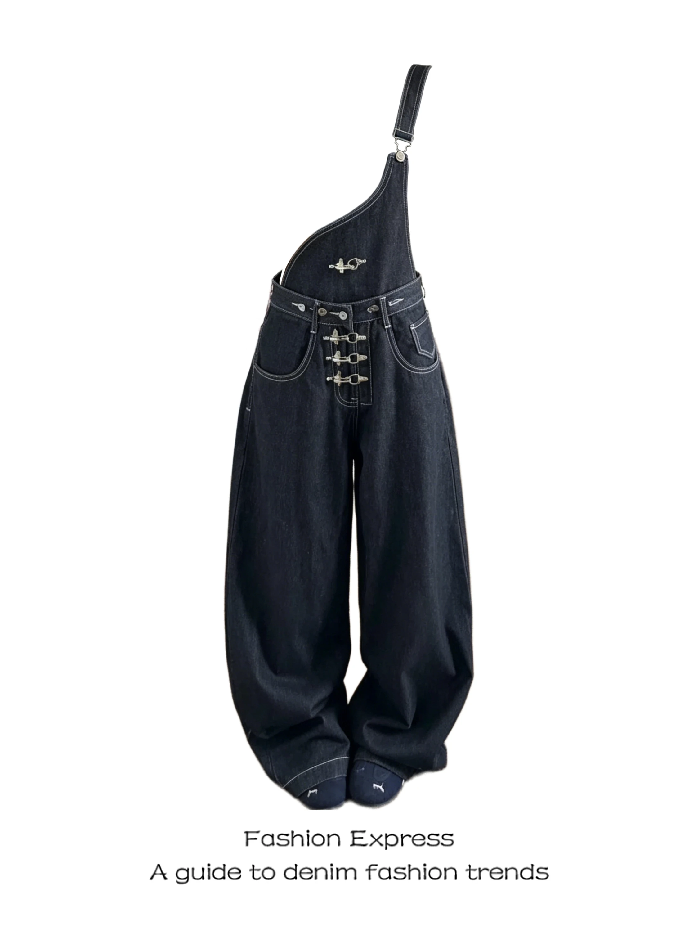 

Black Washed Denim Overalls Women Summer Sweet Cool Versatile Street Loose Meat Concealing Not Sticky Leg Casual Pants