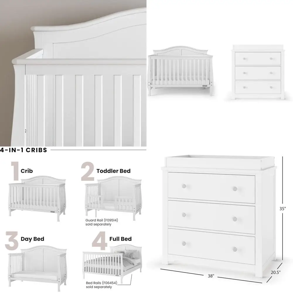 

2-Piece Nursery Set: 4-in-1 Convertible Crib and 3-Drawer Dresser, Matte White, Grows with Baby