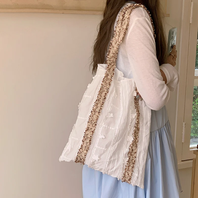 أنيقة الزهور حقيبة قماش قنب تصميم أنيق حقائب كتف سعة كبيرة أنيق التطريز عطلة عادية المحمولة حقيبة تحت الإبط #5