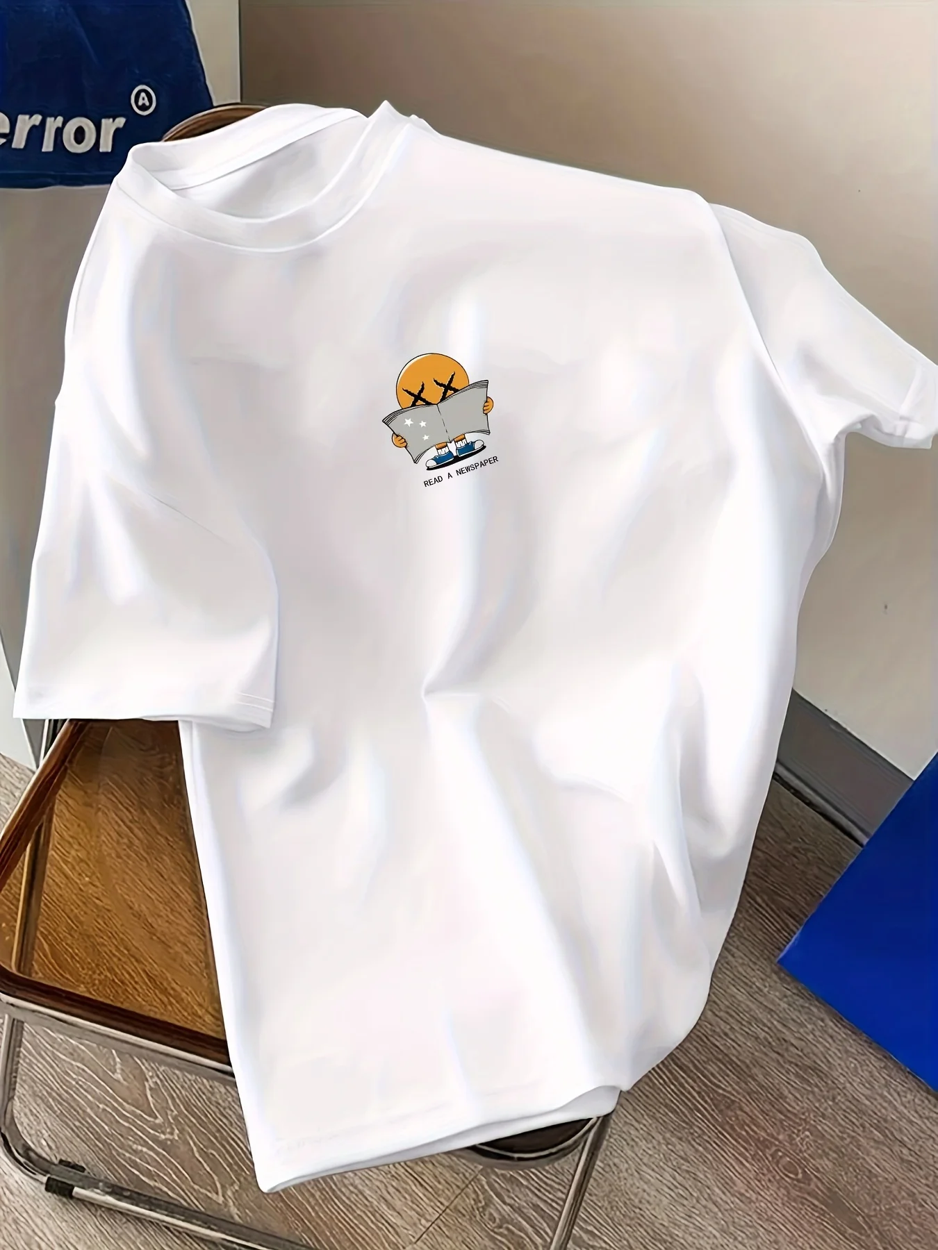 [Camiseta con estampado gráfico] Camiseta de manga corta con hombros caídos y estampado gráfico - Top informal con cuello redondo para primavera y verano - Mujer