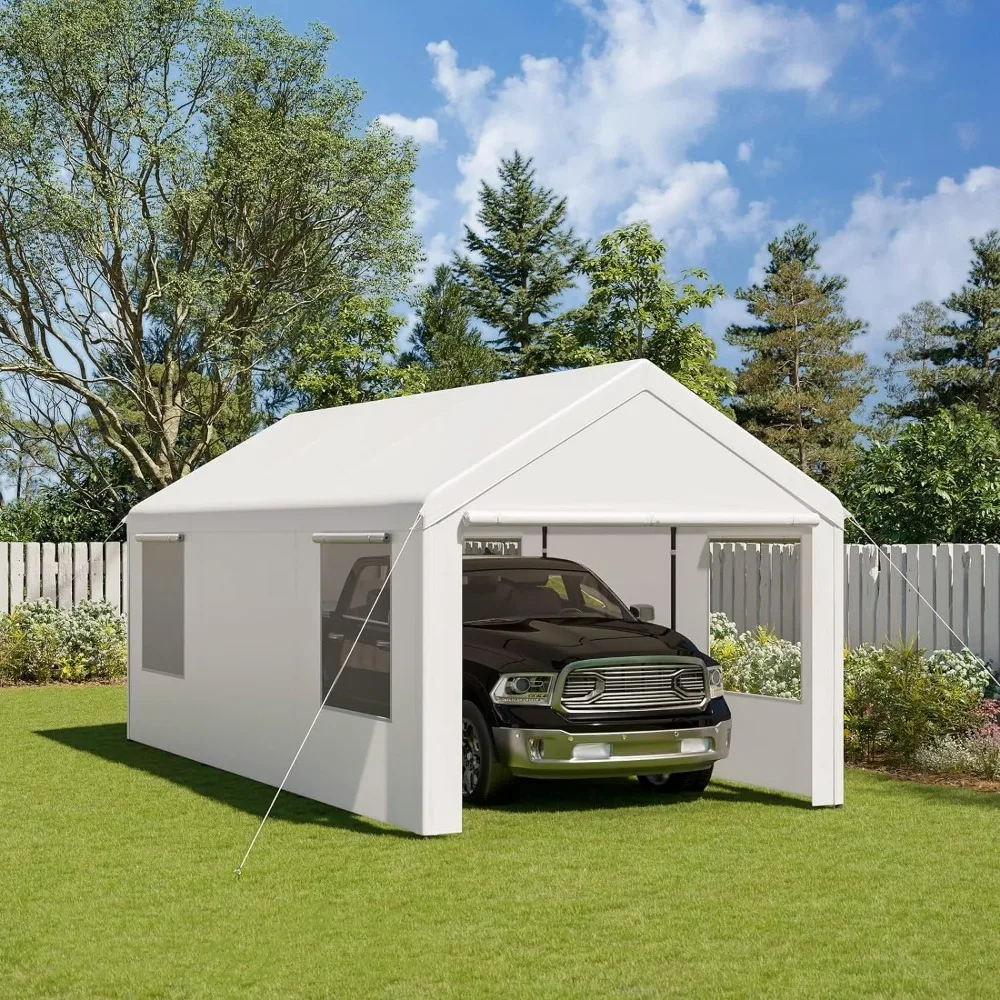 

Portable Heavy Duty Carport with Removable Sidewalls and Doors for Car, Truck, Boat, Car Canopy, White, 10x20'