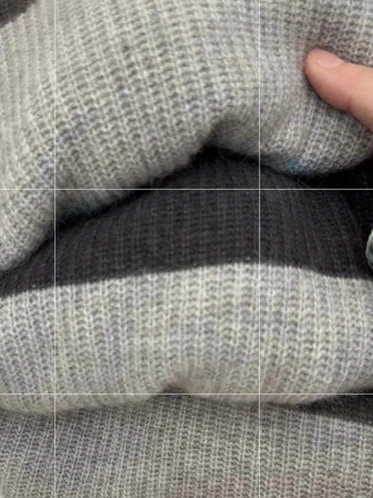 الكورية Sle كسول اللون بلو مخطط سترة صوفية أوائل الخريف Faion تصميم التخسيس العلوي محبوك أعلى المرأة Faion