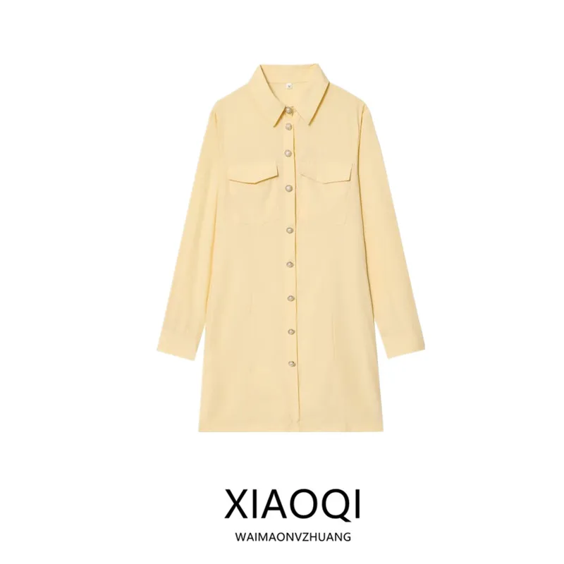 Retro losse casual lange Sve Dr dames Faion herfst nieuwe Sle zijde antung irt Dr enkele knoopsluiting