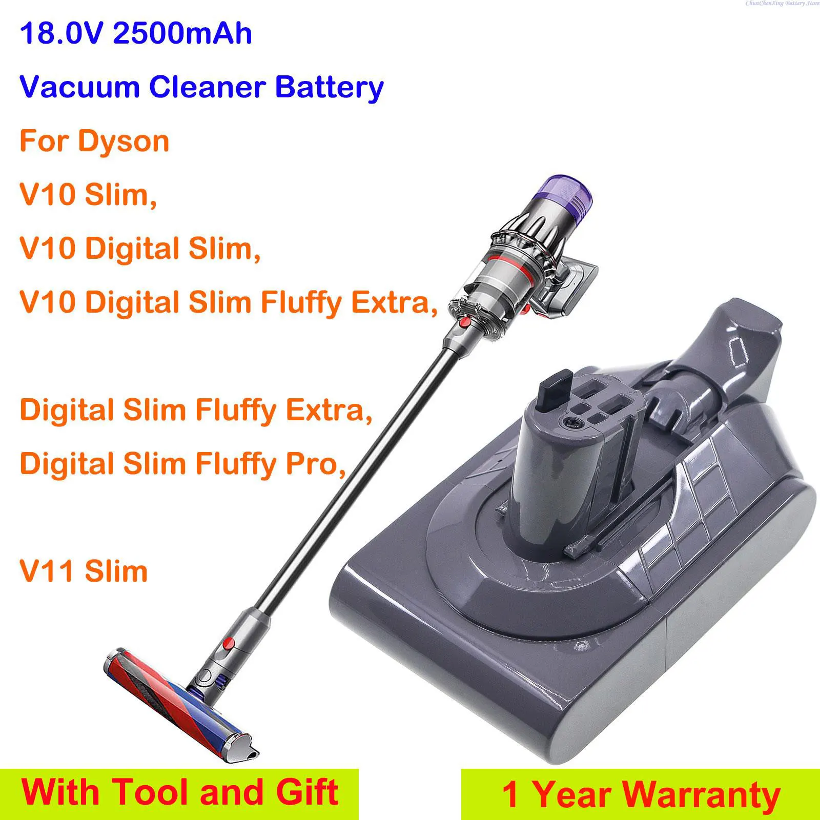 

Аккумулятор OrangeYu SV18 для пылесоса Dyson V10 Slim, V10 Digital Slim, V11 Slim, 2500 мАч