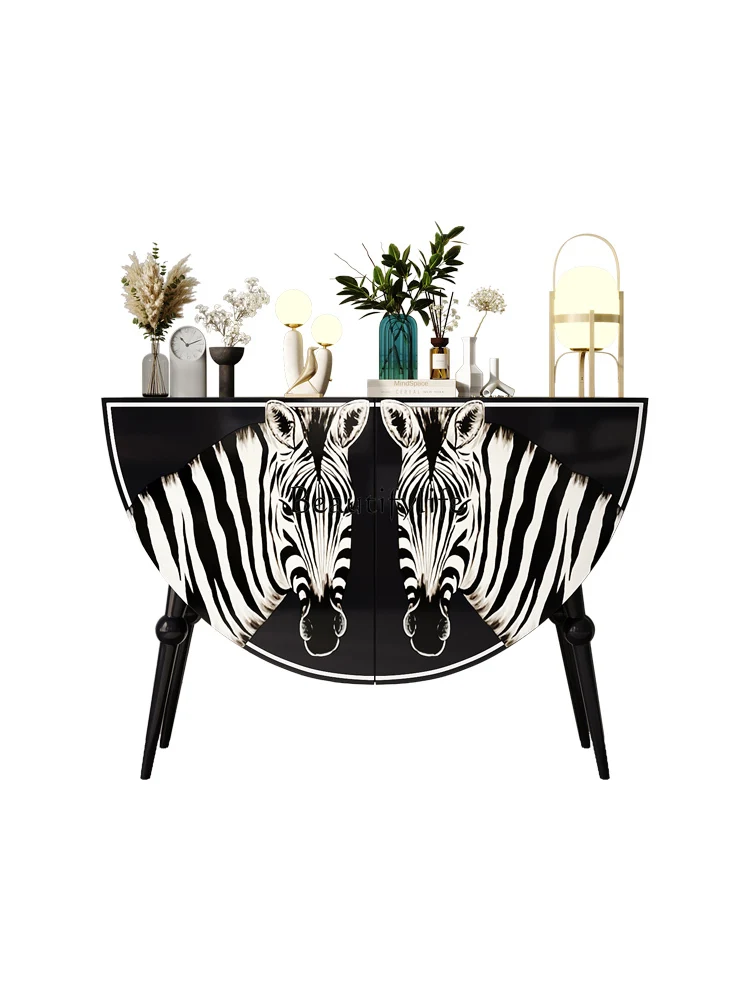 French Entry Lux Dining Edge Curio Cabinet Painted Zebra Pattern High-End Art Storage Cabinet