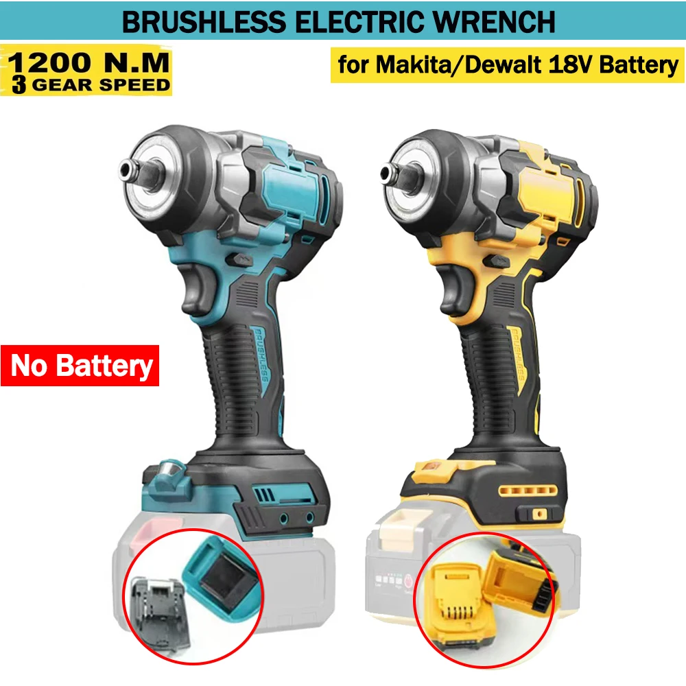 Brushless Electric Wrench Impact Socket Wrench 1200N.m LED Light Cordless Wrench Car Tires Tool Fit Makita/Dewalt 20V Battery