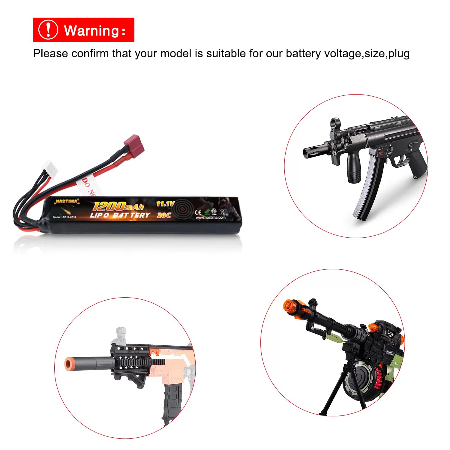 Nastima 11.1V 1200mAh akumulator Airsoft zestaw bateria LiPo 3S 20C ze złączem Mini Tamiya / Deans-T do pistoletów Airsoft AK47