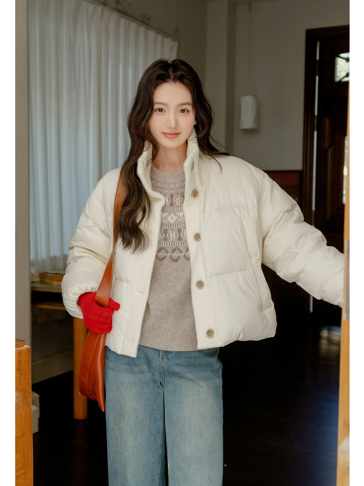 

Cherry Blossom Roll Women's Puffer Jaet Eggplant White Bread Sle Warmth ort Size Small 2025 New Winter Faion Nylon