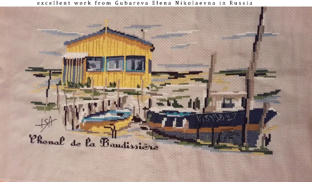 Amishop Top Quality Beautiful Counted Cross Stitch Kit La Tite Cabane The Tite Cabin Boat Ship Vessel At Sea Harbour Isabelle