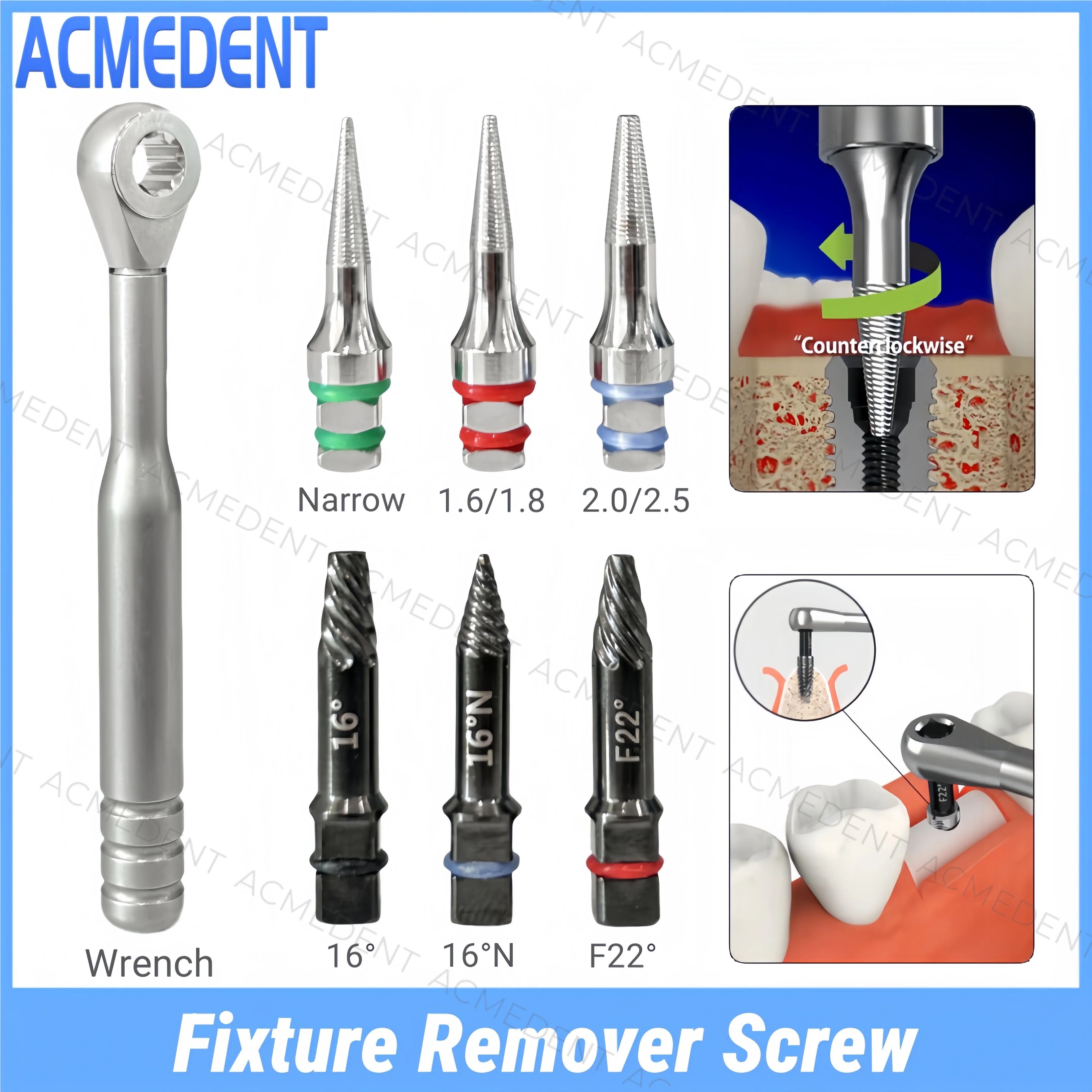 

Dental Fixture Remover Screw Wrench Broken Implants Screw Torque Driver Ratchet Extractor Pick Up Extractor Failed SOS Screws