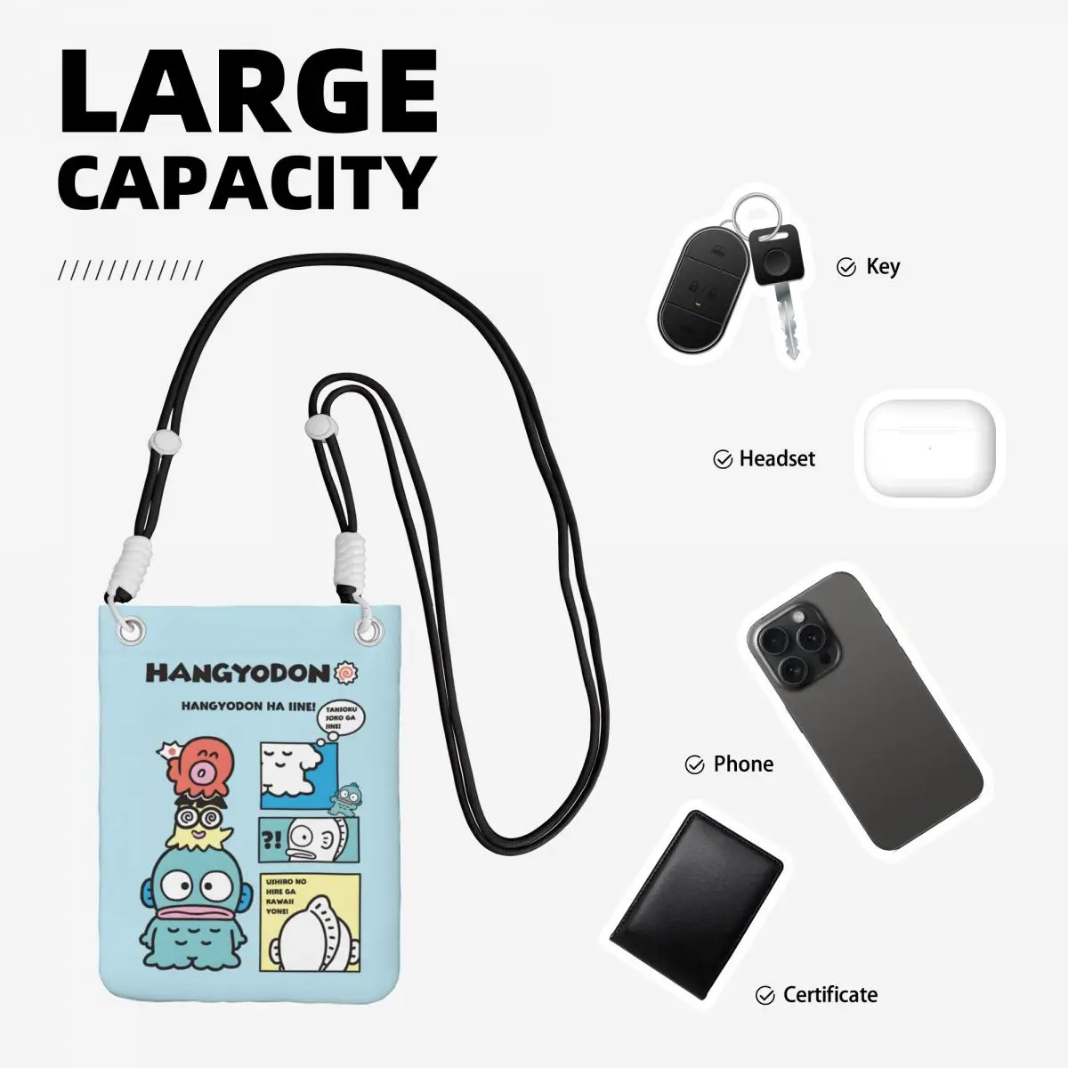 أزياء مخصصة Hangyodon حقيبة الهاتف المحمول لتشغيل الرجال النساء جميل صغير Crossbody محفظة الهاتف الذكي المحفظة مع حزام