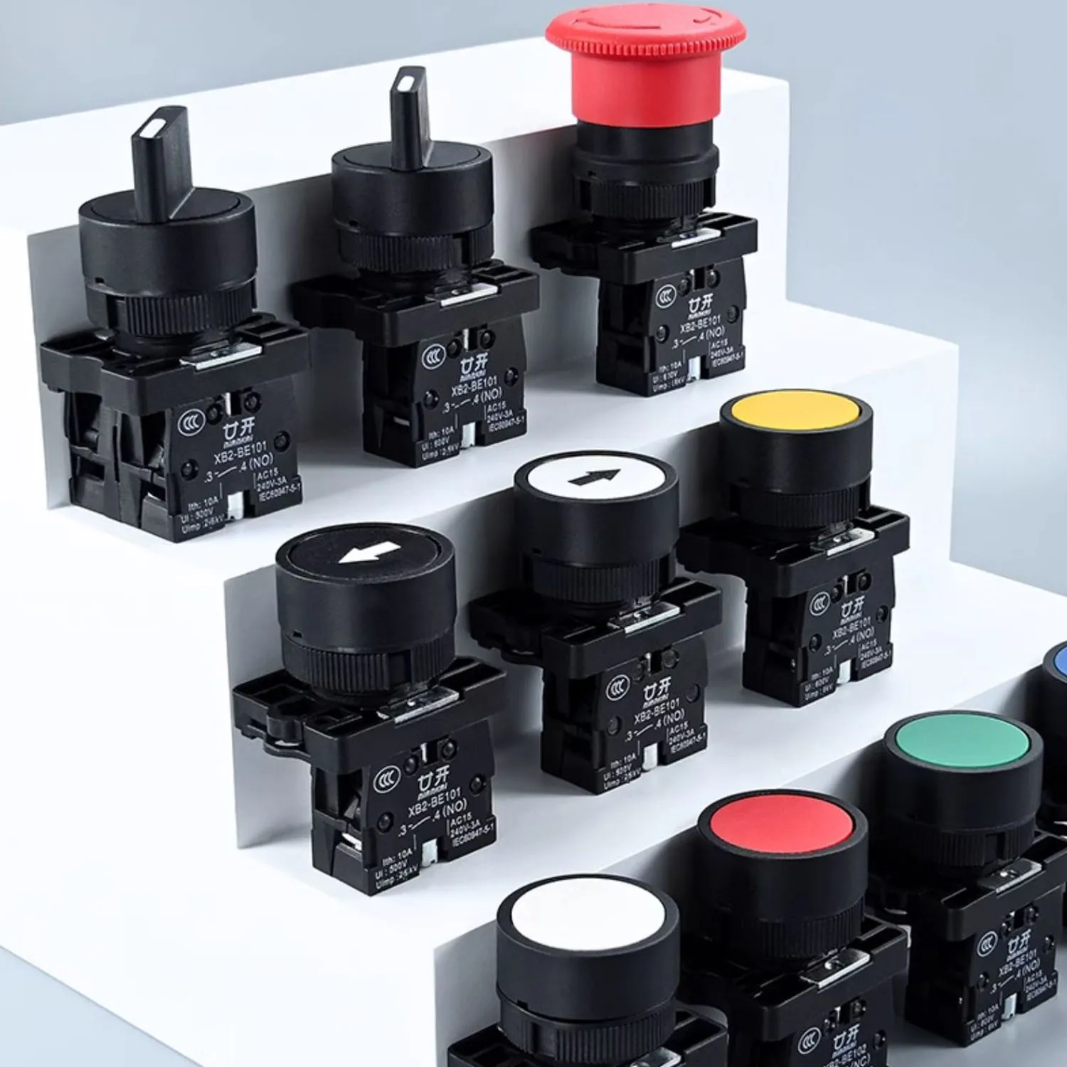 XB2-EA 22 مللي متر البلاستيك مفتاح بـزر دفع بدء إيقاف XB2-ES أسود أبيض السهم 10A/415 فولت إعادة تعيين لحظة رمز XB2 زر التبديل