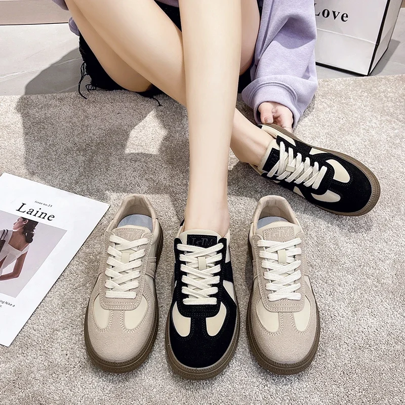 Shoes Woman 2024 Trend Cow Suede Leather Women Sneakers Mixed Color Flat Sneakers Ladies Casual Shoes Fashion Plus Size 40