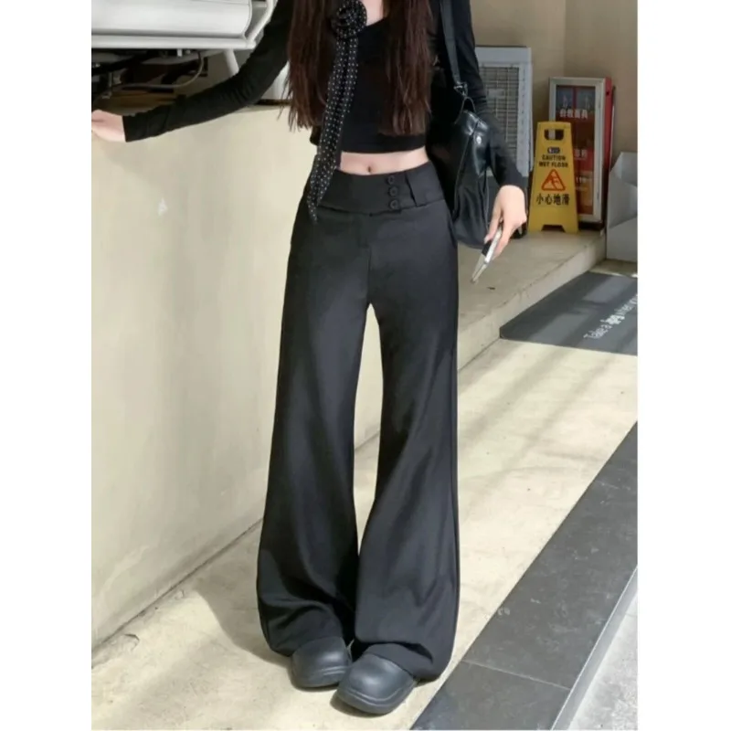 Women High Waist Wide Leg Suit Pants Multi Button Slim Fit Wrinkle Free Straight Casual Long Trousers Fashion