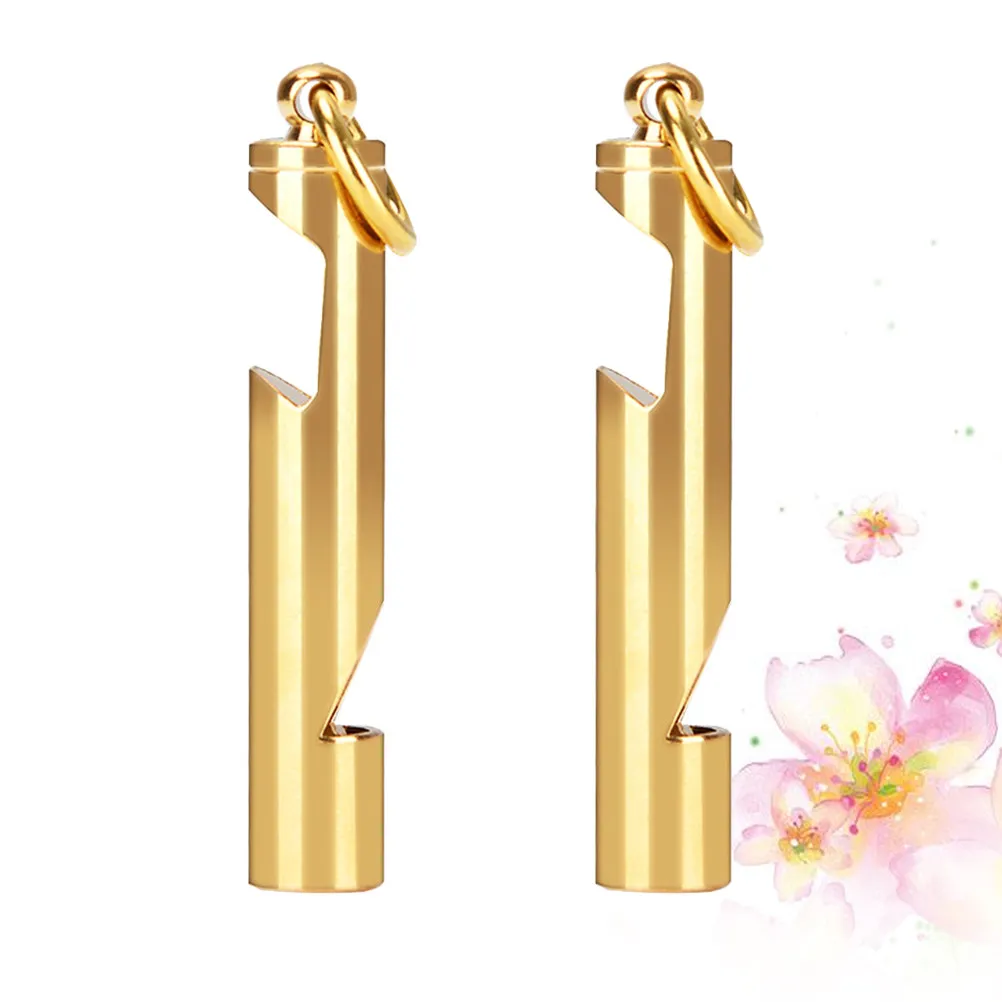 2Pcs Golden Copper Survival Whistle Outdoor Emergency Safety Whistle Bottle Opener Portable Mini Loud Sound Keychain