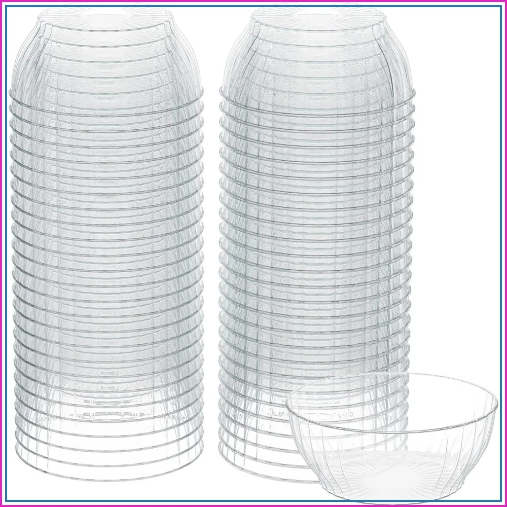 6 Oz Clear Plastic Bowls - 50 Pack Heavy Duty Disposable Dessert Bowls for Ice Cream, Salsa, and More