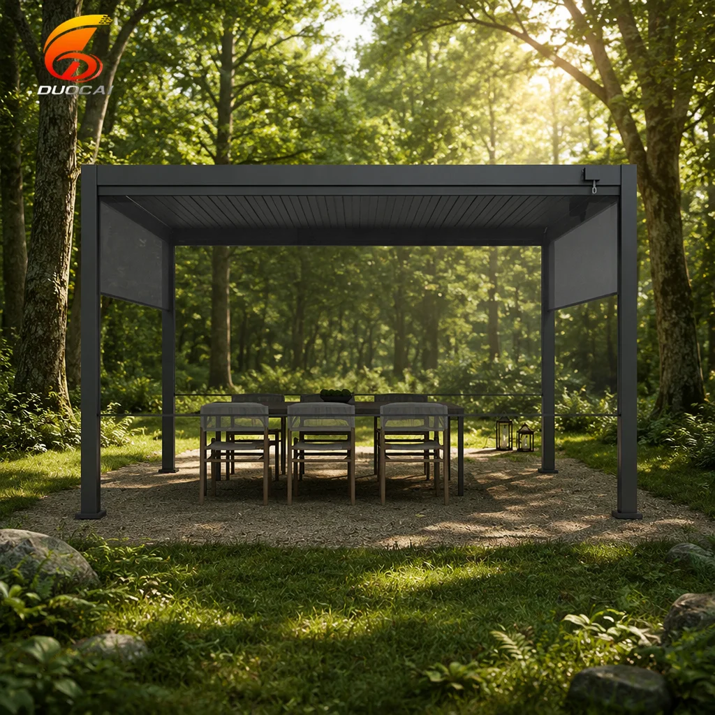New Arrival Outdoor Waterproof LED Solar Lights Louvered Pergola Garden Gazebo Retractable  Easily Assembled Nature