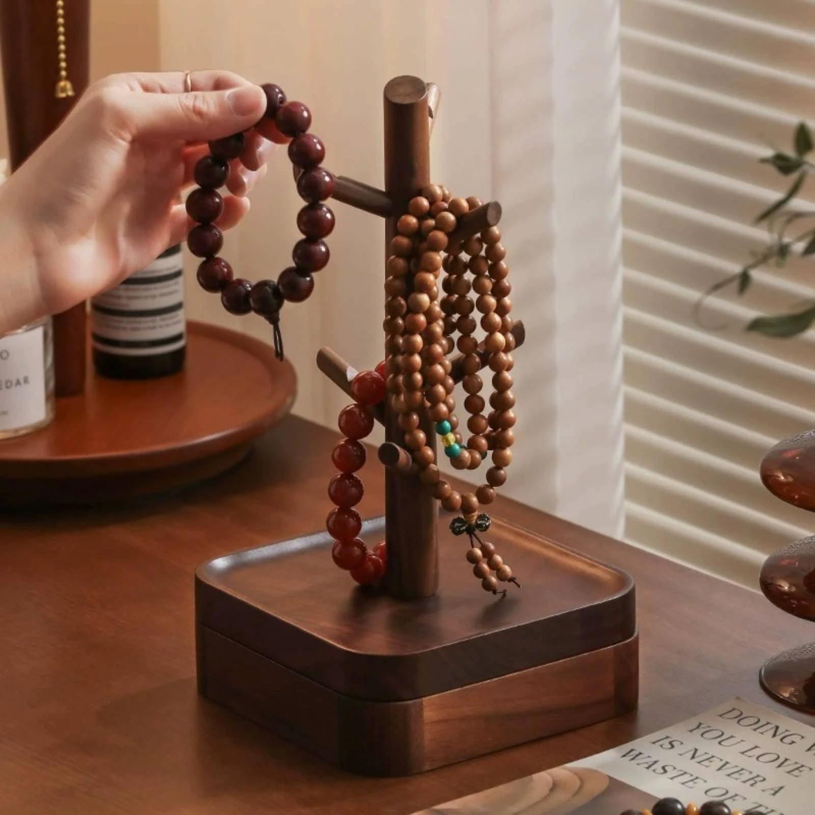 

Walnut Wood Bracelet Stand Decorative Design Desktop Jewelry Organizer Home Decor for Dressing Table