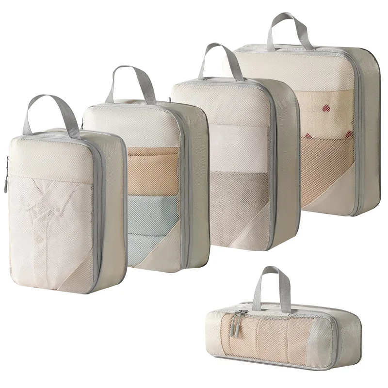 5PCS Compressed Packing Cubes Travel Storage Organizer Set Mesh Visual Luggage Portable Lightweight Suitcase Bag