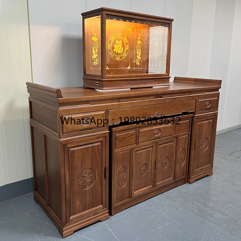 ZC Solid Wood Buddha Shrine Cabinet Offering Table Glass Shrine God Cabinet Household Incense Case New Chinese Style
