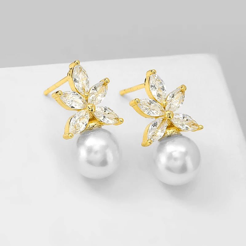 ZAKOL Clear Marquise Zircon Imitation Pearl Stud Earrings Temperament Bridal Wedding Party Jewelry