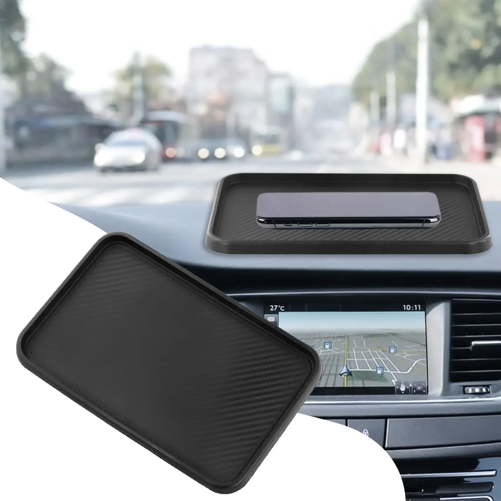 1pcs Car Front Dashboard Silicone Non-Slip Storage Catcher Pad Mat 200x128mm Black Auto Interior Accessories