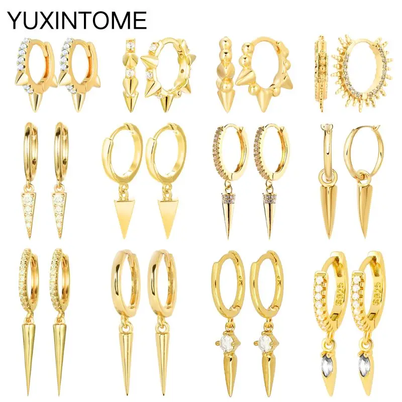 

925 Sterling Silver Ear Needle Punk Rivet Dangle Earrings for Women Minimalist Crystal Hoop Earrings Fashion Jewelry Accessories