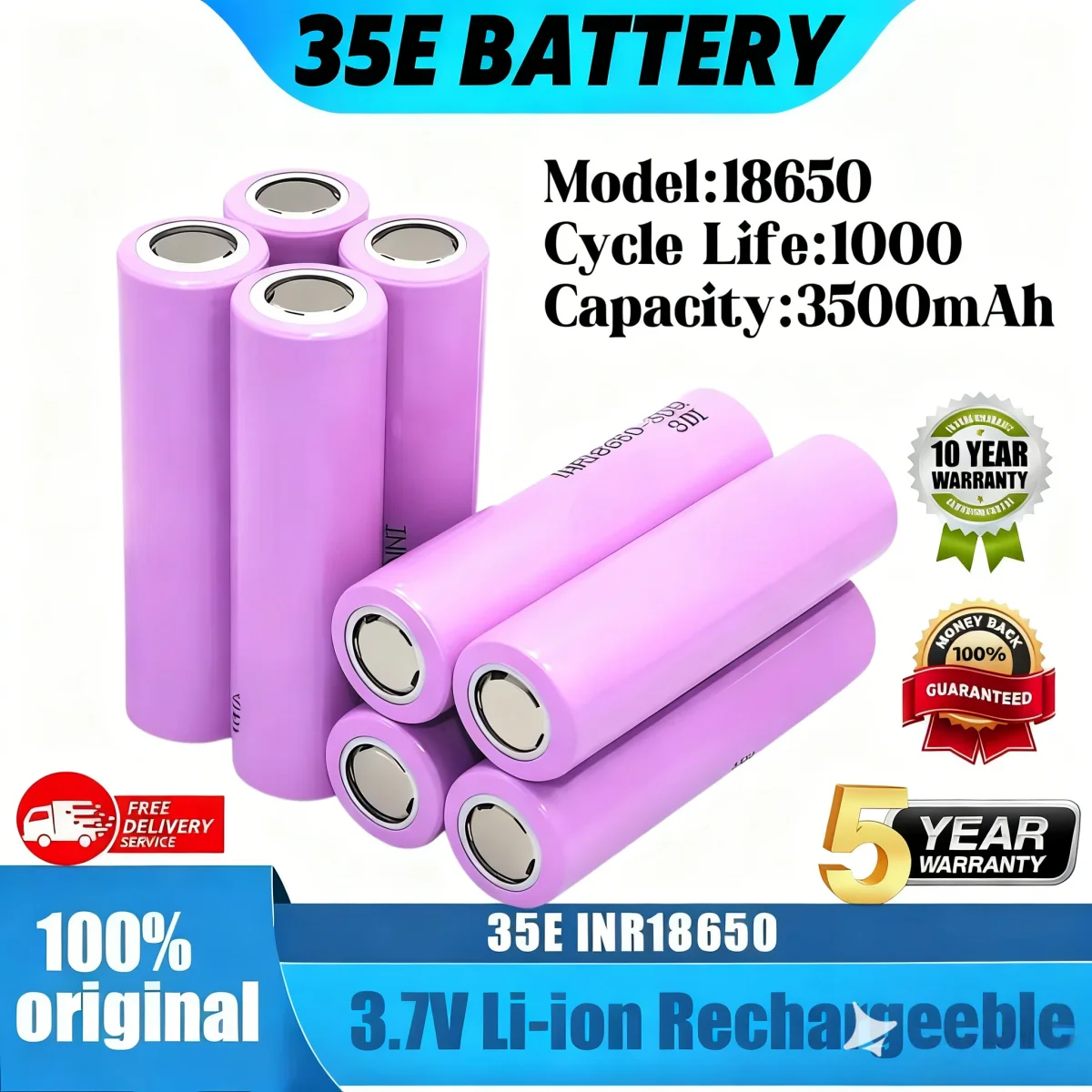 

Original INR18650 35E Rechargeable Battery 3500mAh 20A Discharge for Flashlight Drill E-Cigarette rechargeable battery