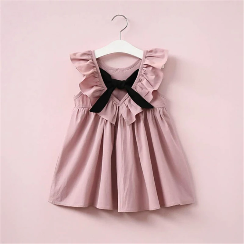 Summer Sundress Cute Baby Girls Bowknot Short Mini Vest Dress Toddler Kids Pleated Halter Casual Dresses Sleeveless Outfit