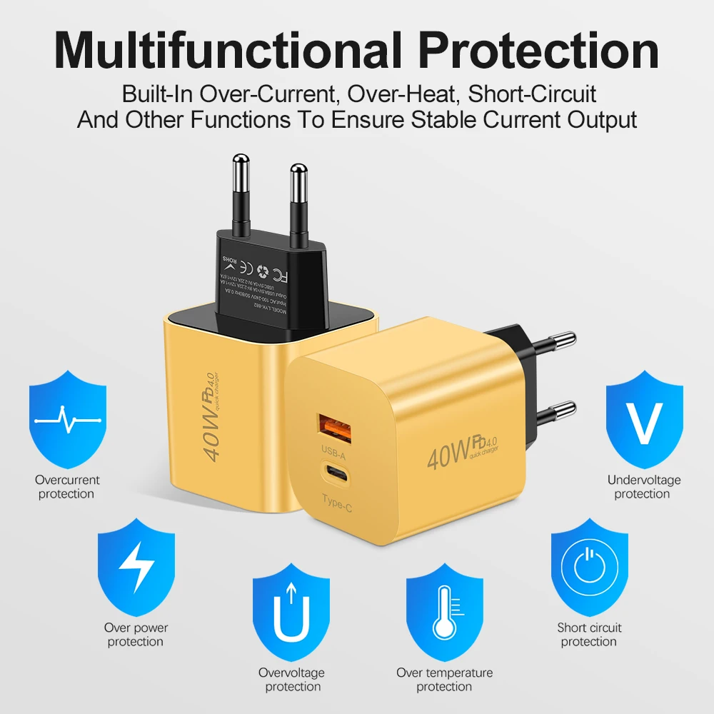40W Fast Charger PD Fast Charging Mobile Phone USB C Charge Adapter EU/US Plug QC 3.0 Wall Charger For iPhone 15 Huawei Xiaomi image 6