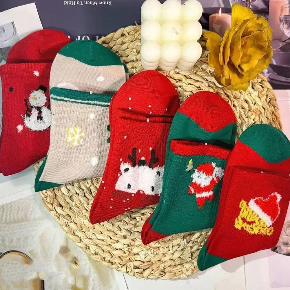 5Pairs Christmas Theme Socks Merry Christmas Decorations For Home Xmas Gifts For Friends/Kids Winter&Autumn Socks