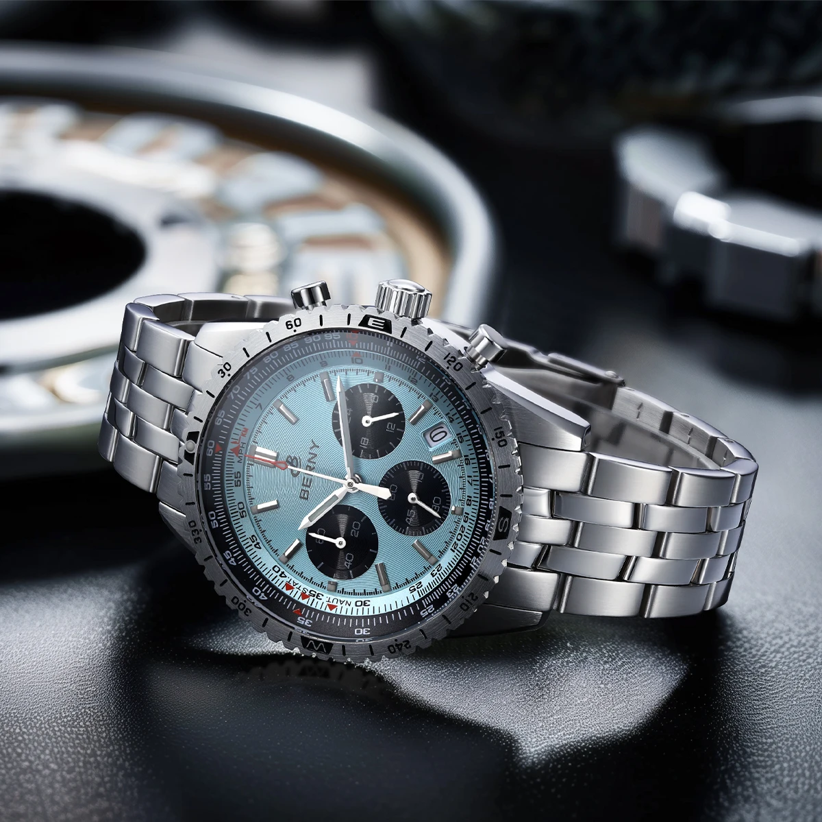 BERNY Aviation Herrenuhren Quarz Chronograph Uhr Datum Saphir Super Leuchtend Luxusmarke Dress Herren Armbanduhr – Detail 19