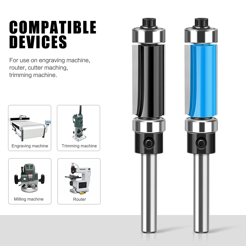 6mm 1/4 "Shank Double-SHAFT ซ่อมเครื่องตัดขอบ Woodworking Router Bit Face ด้านบนและด้านล่างแบริ่งเครื่องตัดไม้เครื่องมือ