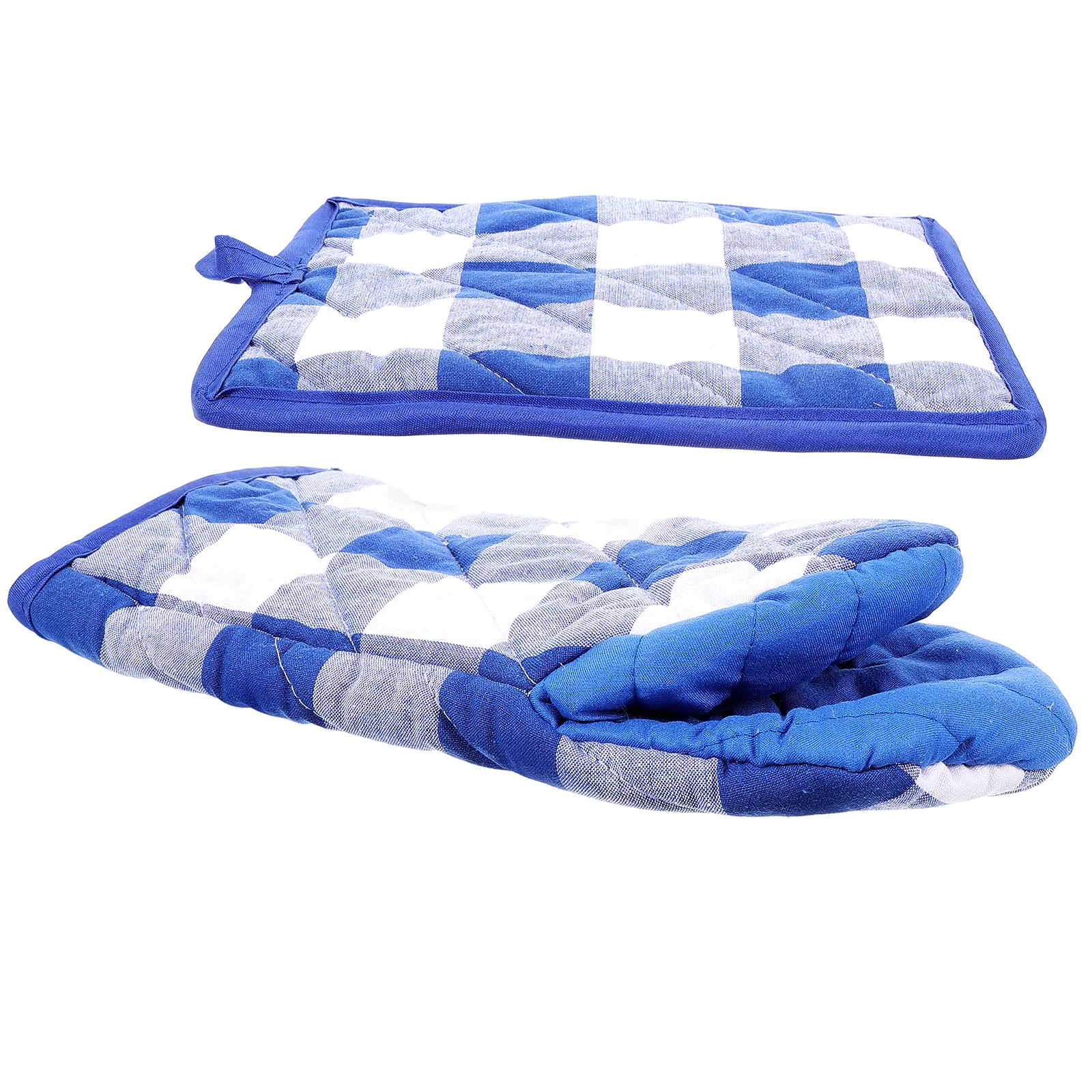 

1 set Anti Scald Oven Mitts Pot Holder Blue White Cotton Heat Insulated Gloves Kitchen Baking Grilling Hand Protection