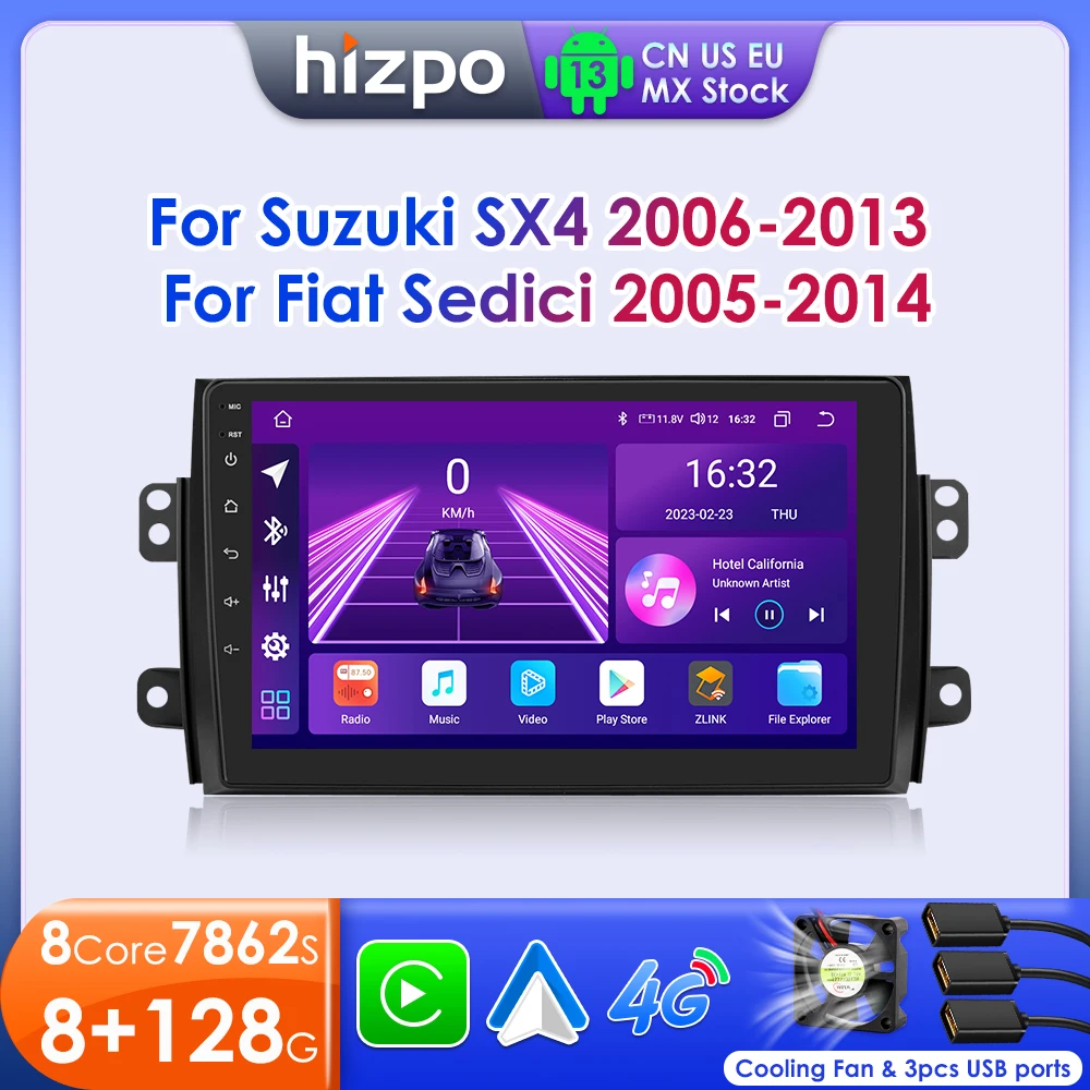 Hizpo 2din Autoradio For Suzuki SX4 2006-2013 For Fiat Sedici 2005-2014 4G Car Multimedia GPS Carplay Android 13 Auto Navigation