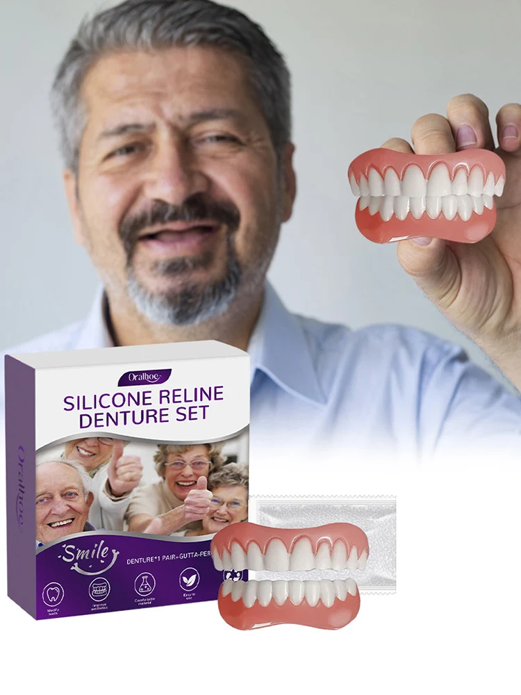 Silicone Reline Denture Set Fake Teeth Kit Wear-Resistant Soft Denture Kit Non-Toxic Teeth Upper and Lower Set for Men and Women
