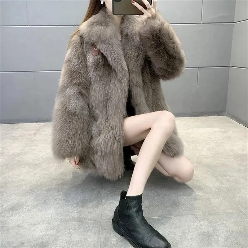 

Imitation Fox Hair Fur Coat Women Mid Length Winter Thicken Warm Faux Fur Jacket High End Elegant Women's Overcoat Outwear