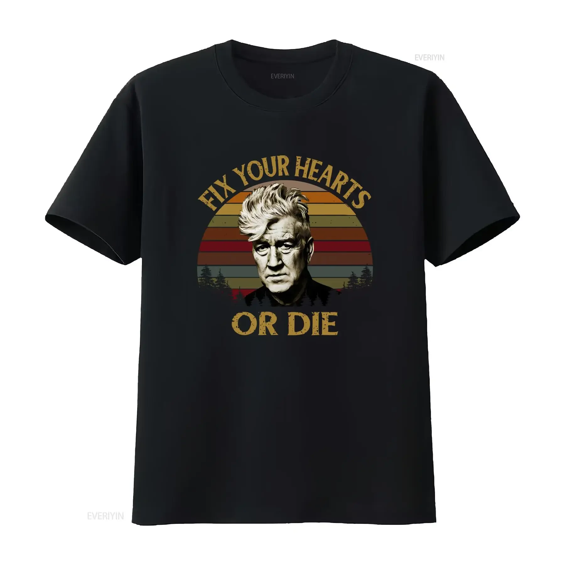 Retro David Lynch Fix Your Hearts Or Die Vintage T Shirt for Twin Peaks Fans vintage Washed homme Breathable