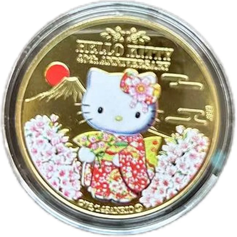Hello Kitty cartoon creative exquisite commemorative coins painted 4 collection coins children's toy surprise gift wholesale
