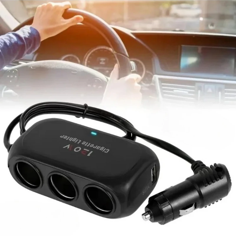 Triple Port 12V 24V Car Charger with Dual USB Fast Charging and LED Light for iPhone Android GPS Dash Cam gallery 1