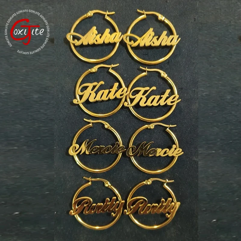 

Goxijite Customized Name Butterfly Hoop Earrings Stainless Steel 50mm Personalized Letter Earrings For Women Jewelry Gifts