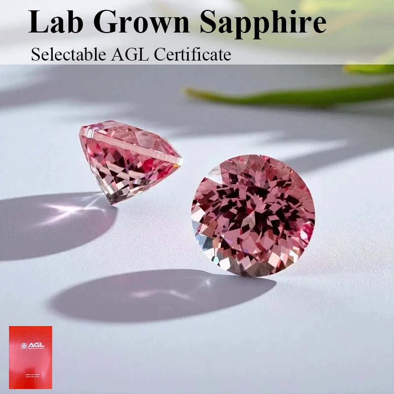 

Lab Grown Sapphire Round Cut Sunrise Pink Loose Gemstone Selectable AGL Certificate Pass Daimond Tester For Jewelry Making