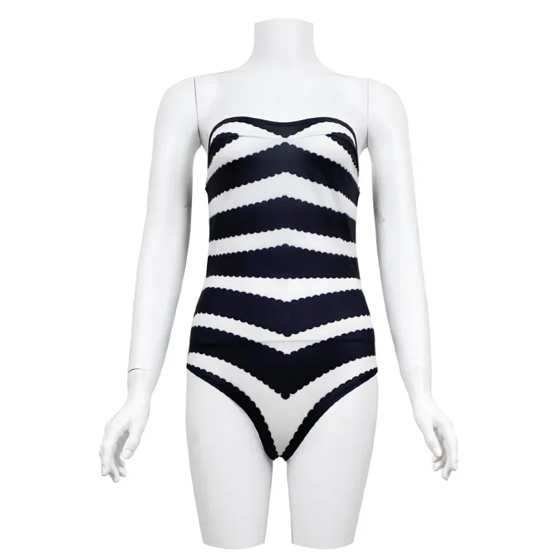 Newest American TV Series Cosplay Costume Stripe Swimwear Tight Fitting Jumpsuits Woman Sexy Summer Day Sand Party Bikini Suit