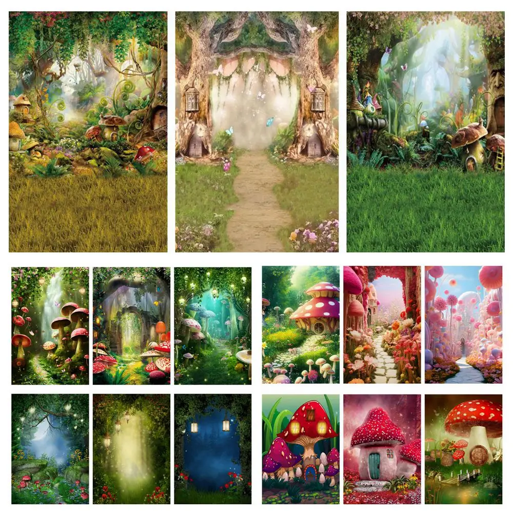 

Dreamy Forest Backdrop Enchanted Wonderland Flowers Trees Baby Portrait Kids Birthday Party Photography Background Decor Prop