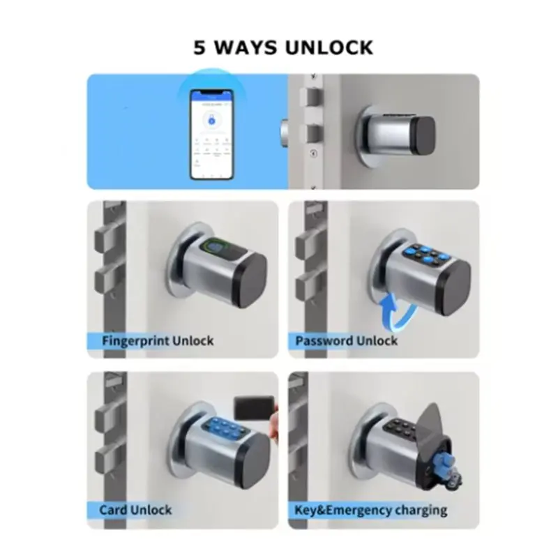 ABMH-Ttlock Bluetooth Fingerprint Cylinder Smart Door Lock Digital Code Key Card Remote Control Adjustable 60-90Mm