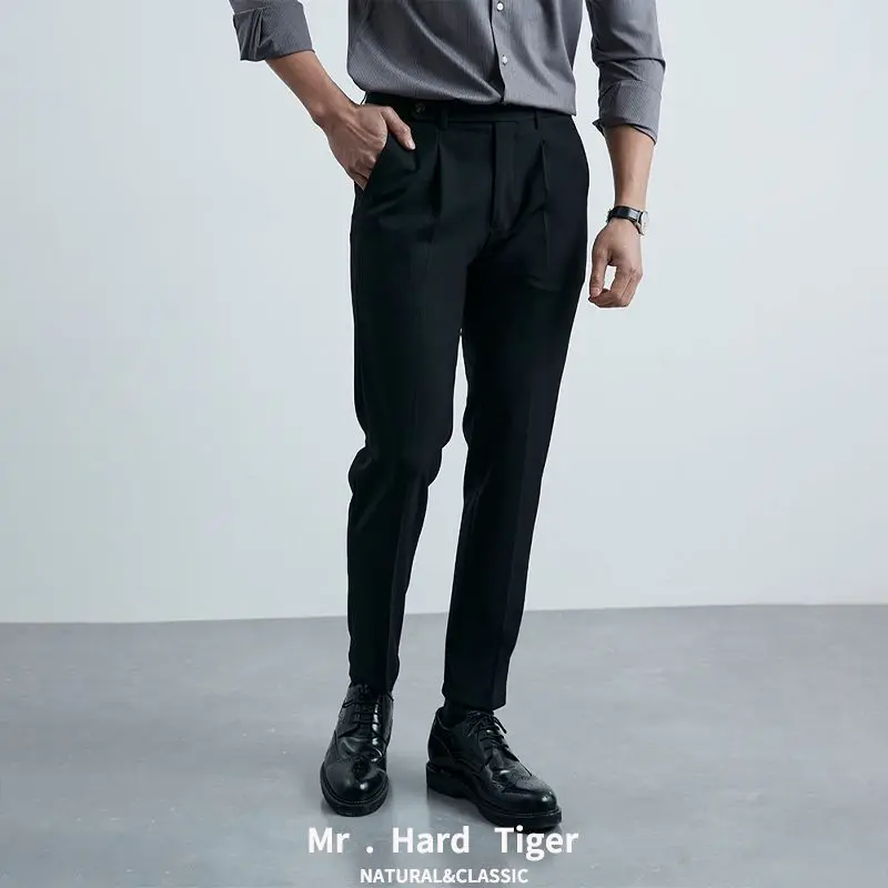 

Men's Dress Suit Pants New Casual Stretch Pants Solid Color Business Formal Office 2023 Drawstring for Men Daily Wear Z74