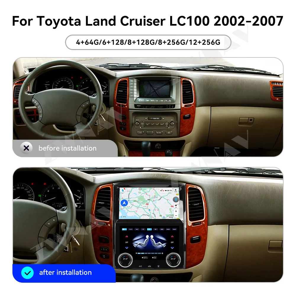 10.1 inch CarPlay Car Radio Android 15 For Toyota Land Cruiser LC100 2002-2007 GPS Navigation Stereo Multimedia Player Head Unit